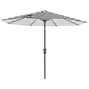 MEWAY 9ft Patio Umbrella Outdoor Table Umbrellas with Push Button Tilt and Crank, Market Umbrella 8 Sturdy Ribs for Deck, Garden, Pool and Backyard, Black-white-striped