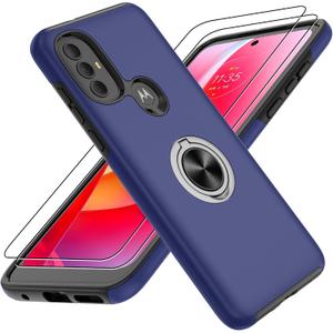Gritup for Moto G Play 2023 Case with HD Screen Protector×2,Shockproof Phone Case with 360° Magnetic Ring Holder Kickstand Phone Case for Moto G Play 2023,Blue