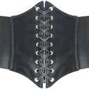 HANERDUN Lace-up Waspie Corset Belts for Women Elastic Waist Belt Tied Retro Wide Belt (Small)