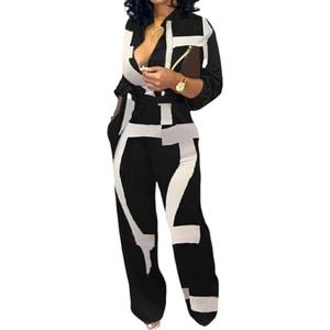 SeNight Women's Jumpsuits Elegant Business Casual Button Down V Neck Long Sleeve Strap Straight Long Pants With Pockets, Size L