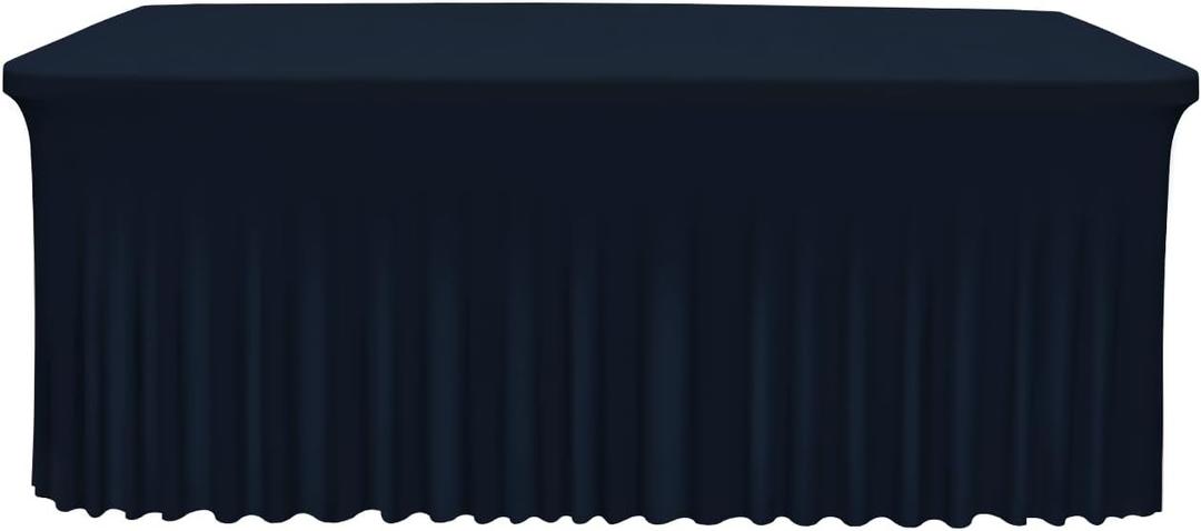 Babenest 1Pack 6FT Navy Blue Spandex Table Skirt for Rectangle Tables, Wrinkle Resistant RufflesTable Cover for Trade Show, Parties, Birthday, Wedding, Banquets