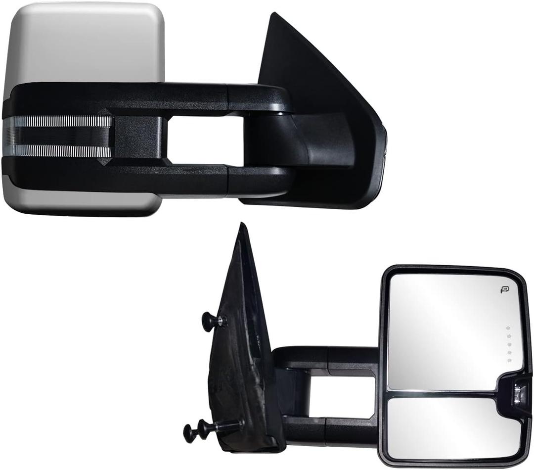 AERDM Towing Mirrors Compatible with Ford F150 2004 2005 2006 2007 2008 2009 2010 2011 2012 2013 2014 Pickup Truck Power Heated with LED Turn Signal and Puddle Light Side Mirrors Pair set Chrome