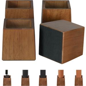 TQVAI Bed Risers Heavy Duty, Support 2200 lbs, 1-in Deep Anti-Fall Edge, 4 Pack Wooden Furniture Bed Lifts Risers with Non-Slip Pads for King Queen Twin Full Size Frame, Retro Brown, 4" H(Inner 3" H)