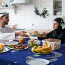 Rtteri 60 x 84 Inches Ramadan Tablecloth Decorations Eid Mubarak Washable Tablecloths Ramadan Cloths Polyester Eid Al Fitr Party Table Covers for Rectangle Table Dining Room Kitchen Decor(Blue)