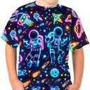 2 Boys Girls 3D Graphic Tees Unisex Short Sleeve T Shirt Novelty Neon Shirts for Boys 5-14 Years, (140)