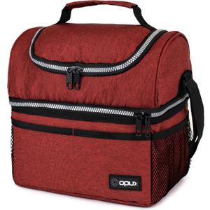 OPUX Lunch Box For Men Women, Insulated Large Lunch Bag Adult Work, Double Decker Lunchbox Meal Prep, Dual Compartment Leakproof Lunch Cooler, Soft Lunch Pail Tote Boys Girls Kids School, Red 16 Cans