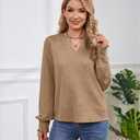 Womens Tops Dressy Casual Long Sleeve Shirts Loose V Neck Business Work Tunic Blouses (Beige, S)
