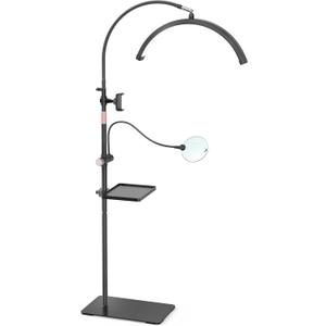 Lash Light, 2500LM Half Moon Light with Tool Tray, 2X Magnifier, Phone Holder for Nail Art, Tattoo, Eyelash Extension, SPA Lighting, Floor Esthetician Lamp with Color & Brightness Adjustment (Black)