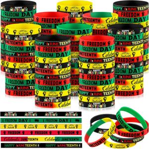 Poen 120 Pcs Happy Juneteenth Day Party Favors Juneteenth Silicone Bracelets Black Freedom Day Rubber Wristbands 1865 Black American Independence Bracelets for Adults(Classic Style)