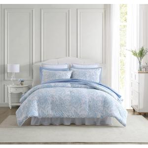 Laura Ashley- King Comforter Set, Cotton Reversible Bedding Set with Matching Sham(s), Farmhouse Home Dcor (Bedford Blue, King)