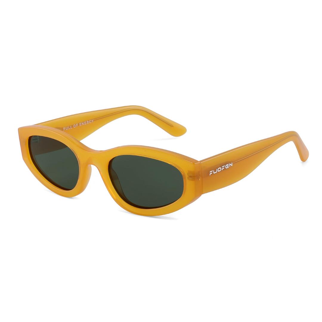 FUOFEN Unisex Fashion Cat Eye Polarized Sunglasses for Driving Fishing Beach Pool Vogue UV400 Protection Jade Yellow To Go Shades