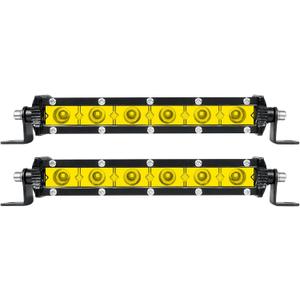 Willpower Amber Yellow LED Light Bar 7 Inch 30W Single Row LED Bar Spot Beam Off Road Light Driving Lights Fog Lights Work Lights for Trucks Offroad Pickup ATV UTV SUV Boat Marine 4X4 12V 2PCS