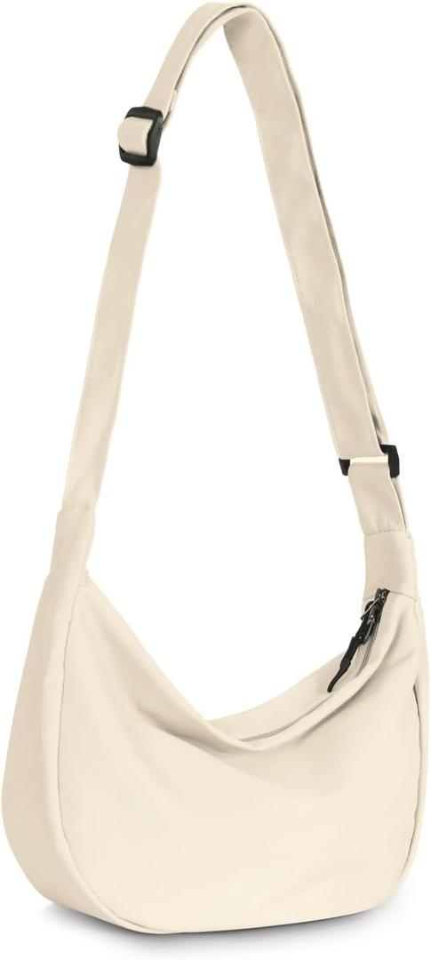 Crossbody Sling Bag for Women Men Trendy, Crescent Bag with Adjustable Strap, 2 Zippers Lightweight (Beige)