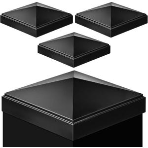 Pelopy 4 Pcs Black Aluminum Pyramid Post Caps for True Wood/Metal Fence Posts of Decks or Corridors Mailbox Pyramid Cover (4" X 4")