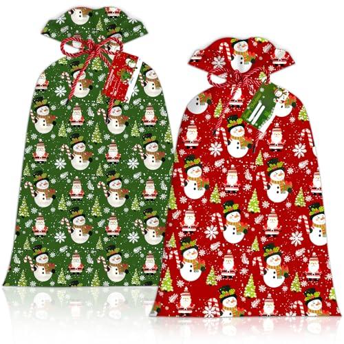 2 Pcs Large Gift Bags Xmas Santa Snowman Gift Bag Oversized Plastic Storage Bags 48"x 36" for Huge Big Gifts Presents Wrapping Kids Bicycle Bike Goodie Bags, Birthday, Party, New Parents Baby Shower