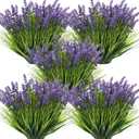Zeyune 36 Bundles Artificial Plants Outdoor Fake Monkey Grass with Flowers Greenery UV Resistant Faux Outdoor Plants Plastic Flowers for Garden Office Patio Pathway Outside Decor(Purple)