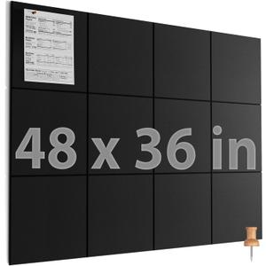 MaxGear Large Cork Board for Wall 48" x 36" Black Bulletin Board, 12 Pack Felt Wall Tiles with Pushpins, Cork Boards for Office Pin Board Tack Board for Photo Meno Decor