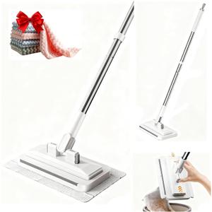 Snap Grip Mini Mop, Zero-Touch Gap Dust Cleaner with 39' Lazy Mop Stick & Locking Head, Dust Mop for House Wall Bathroom Toilet Corners Multi Surface Cleaning with 5 Cloths