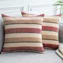 2 Pieces Decorative Stripe Throw Pillow Covers Classic Retro Hidden Zipper Soft Linen Modern Farmhouse Cushion Case for Sofa Bedroom Car 16 x 16 Inch Red Brown Mixed