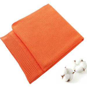 TREELY Soft Knit Throw Blanket for Couch Sofa or Bed Throw Size,100% Cotton Warm Cozy Decorative Knitted Throws Blanket for All Seasons (50"x60", Orange)
