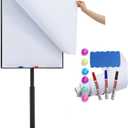 Black Mobile Whiteboard on Wheels 36 x 24 Inch-Rolling Magnetic Dry Erase Easel Board with Flipchart Paper Pad-Height Adjustable Standing Board for Meetings, Classes, Training, Workshops