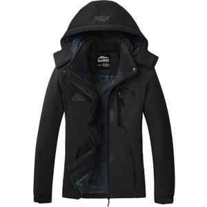 ELLSWOS Womens Winter Coats Waterproof Ski Jacket Warm Snow Jackets Windproof Windbreaker Hooded Raincoat (XX-Large, Black)