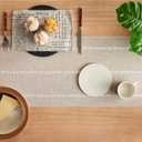 Braided Farmhouse Table Runner,Braided Taupe 13x108 Inch, Cotton Linen Table Runners 108 Inches Long, Embroidered Striped Taupe Boho Table Runner Rustic Home Decor