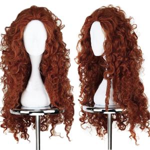 ANOGOL Hair Cap+Orange Curly Wig for Princess Costume, Copper Wig Red Orange Long for Halloween Costume Cosplay Wig Anime Cosplay, Peluca Rizada Naranja Curly Wig for Halloween Party