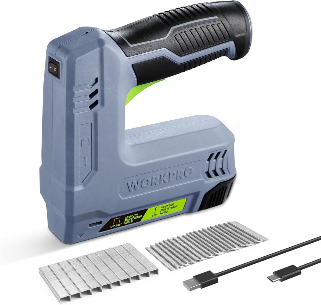 WORKPRO 3.6V Power Electric Cordless 2-in-1 Staple and Nail Gun, 2.0Ah Battery Powered Stapler for Upholstery, Crafts, DIY, Including USB Charger Cable, 2000PCS of Staples and Nails, Grey (Gray)