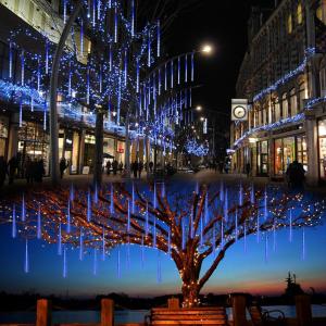 Christmas Lights Outdoor, 640 LED 16 Tube 50 CM Meteor Shower Rain Lights, Plug in Falling Icicle Lights Christmas Decoration for Xmas Tree Yard House Dcor, Blue 