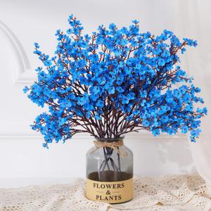 Yastouay Blue Fake Flowers Artificial Flowers, 10 Pcs Real Touch Silk Flowers Faux Artificial Flowers for Decorations, Babys Breath Flowers Bulk for Spring Decor Floral Arrangement