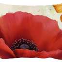 Ink Painting Watercolor Red Poppy Flowers Yellow Summer Decorative Lumbar Pillowcase Throw Pillow Cover Case Chair Sofa Bed Home Decoration Cotton Linen Rectangular 12 x 20 Inches