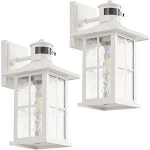 FLEDAVID 2 Pack Motion Sensor Porch Lights Dusk to Dawn Outdoor Wall Lantern White Exterior Sconce Lighting Fixtures Waterproof Outside Garage Lamp Wall Mount for House Patio Front Door