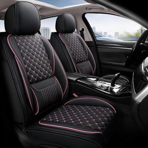 Leather Car Seat Covers,Full Coverage Seat Covers Full Set with Fix Lumber Support,Universal Automotive Seat Covers for Cars,SUVs,Trucks and Sedans (Black&Pink, Full Set)