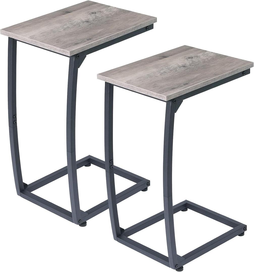 C-Shaped End-Table Set of 2 - Side Table for Couch,Curved Support Legs, Slide Under Couch Table for Sofa, TV Tray Table for Living Room BedroomLvory (Grey)