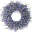 26" Lavender & Eucalyptus Wreath for Front Door, Porch, Window - Large Artificial Greenery Outdoor Wreath for Home, Farmhouse Decor - Spring, Summer, Fall, All Seasons (Purple)