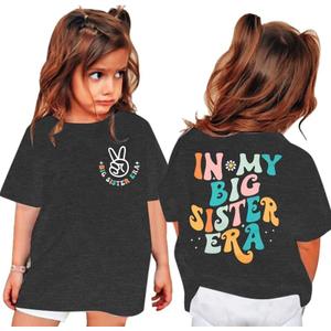 Big Sister Shirt Toddler in My Big Sister Era Shirts Promoted to Big Sister Tees Baby Girls Announcement Short Sleeve Tops (1-2T, Dark Grey)