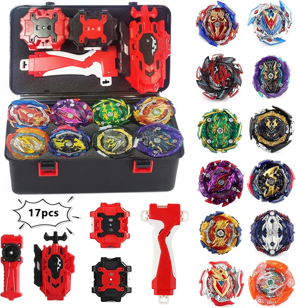 Gyro Battling Blade Set, 12 Spinning Tops, 4 Launchers and 1 Grip with Storage Box, Kids Toys Birthday Gift Ideal for 6+ Years of Old