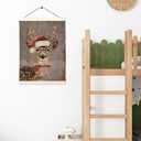 LKETW Vintage Christmas Deer Poster Hanger Frame, 12x16 inch, Pink Bow Deer Wall Art, Farmhouse Living Room Bedroom Decor