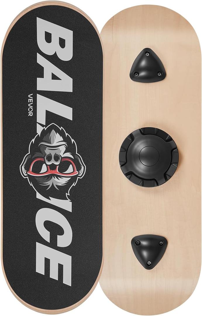 VEVOR Balance Board, 2-in-1 Wobble Board Trainer for Adults, Premium Wooden Balance Training Equipment, with Roller, Magnetic Stoppers, Storage Rack, for Core Workouts, Surf Trainer & Physical Therapy, 28 inch