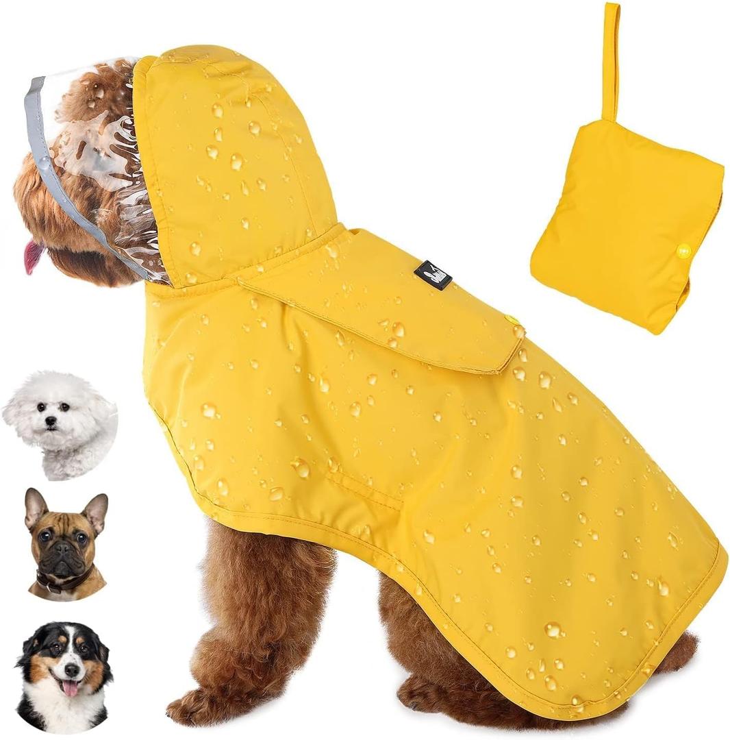 Lukovee Dog Raincoat, Adjustable Dog Rain Jacket with Clear Hooded Double Layer for Large Medium Small Dogs Puppies, Waterproof Rain Coat Poncho with Reflective Storage Pocket & Rim (XS, Y)