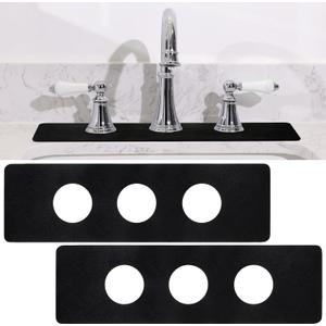 Tioncy 2 Pcs 3 Round Hole Drip Catcher Diatomite Faucet Mat for Kitchen(pre-made 3 Hole) Faucet Mat Splash Catcher Sink for Bathroom Sink(Black)