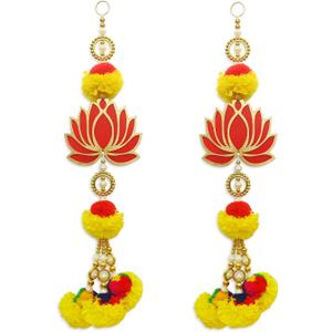 Set of 2 Lotus & Marigold Hangings Latkan for Home Diwali Decoration Wall Hangings for Temple Pooja Room Decoration | Lotus Back Dropper showpiece for Decor Ganpati, Navratri, Wedding, Ganesh Pooja