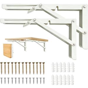 Folding Shelf Brackets, Folding Shelf Hinge Heavy Duty Shelf Brackets, Brackets for Foldable Shelf, White, 20 Inch 2 Pcs