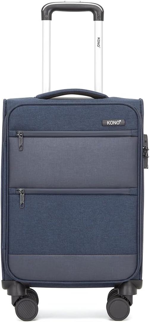 Kono 20 Inch Soft-Sided Carry-On Luggage Airline Approved 20" Spinner Wheels Lightweight Waterproof Suitcase with TSA Lock for Business Travel (Small, Navy Blue)