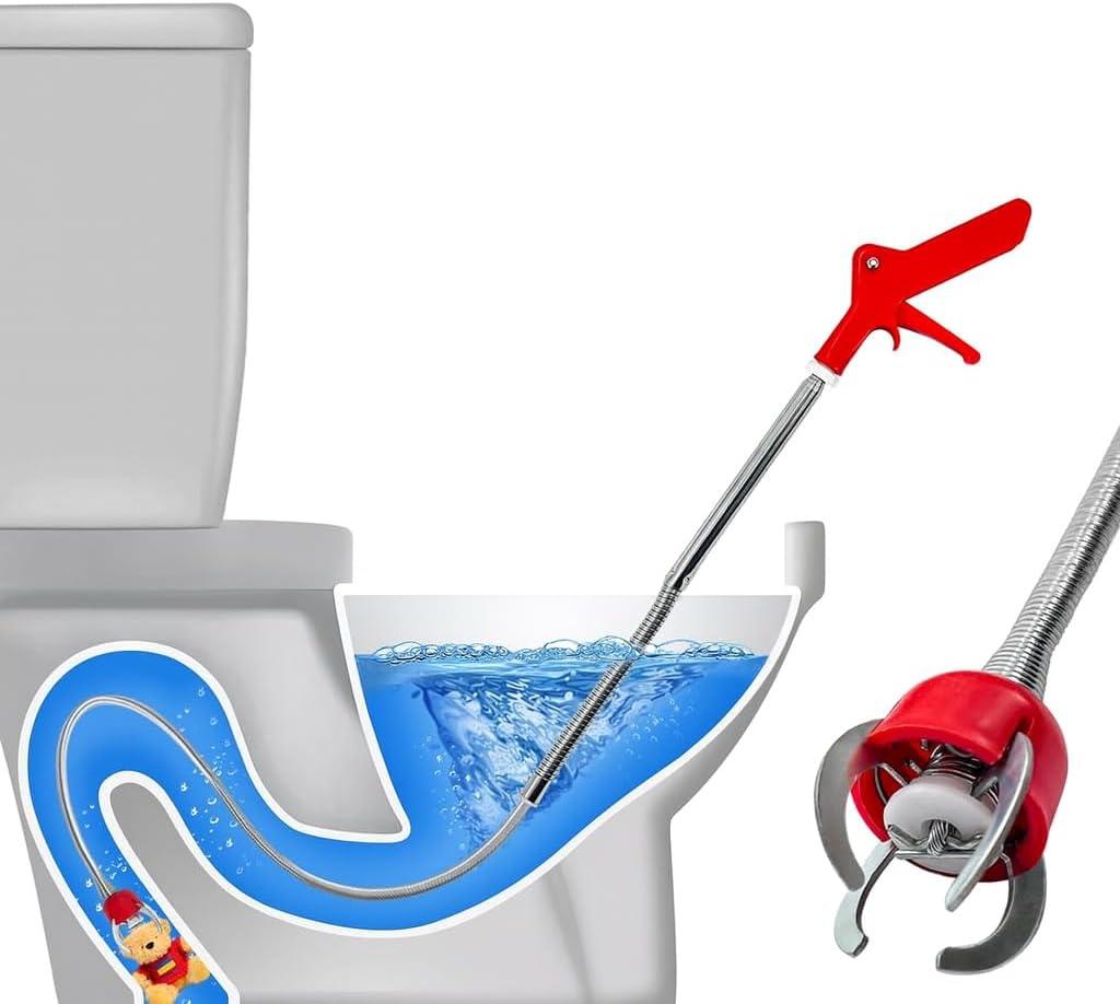 51 Inch Toilet Auger Snake with 4 Claw Grabber Fits Pipes 1.6 Inches or Larger Flexible Clog Removal Tool for Toilets and Drains