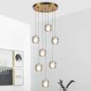 Brass Modern Chandelier, 7 Lights Bubble Crystal Pendant Light, 59" Long Chandelier Bubble Raindrop Chandelier Light Fixture for Entryway Foyer Staircase
