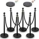 REGRACENLO Stanchions with Velvet Ropes Set, 5 ft Velvet Ropes and Posts, Stainless Steel Barriers for Crowd Control Barriers, Party Supplies, Exhibition (Black-6pcs)