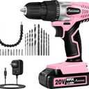 AVID POWER 20V MAX Lithium lon Cordless Drill Set, Power Drill Kit with Battery and Charger, 3/8-Inch Keyless Chuck, Variable Speed, 16 Position and 22pcs Bits (Pink)