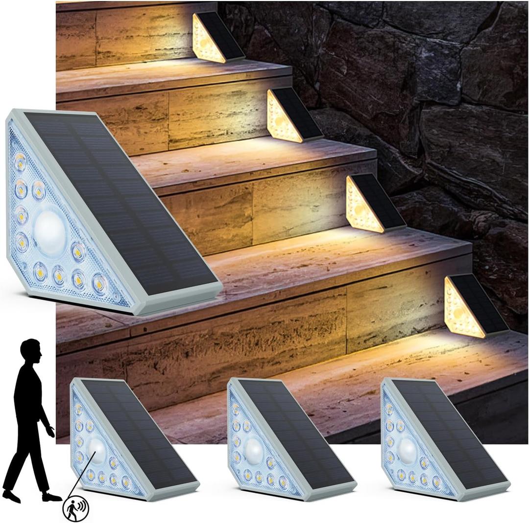 Motion Sensor Solar Step Lights Outdoor Waterproof, 10 Led Solar Stair Lights for Outside, Motion Detector Light Solar Power for Pathway/Deck/Walkway/Drivway/Lawn/Garden(4PC)